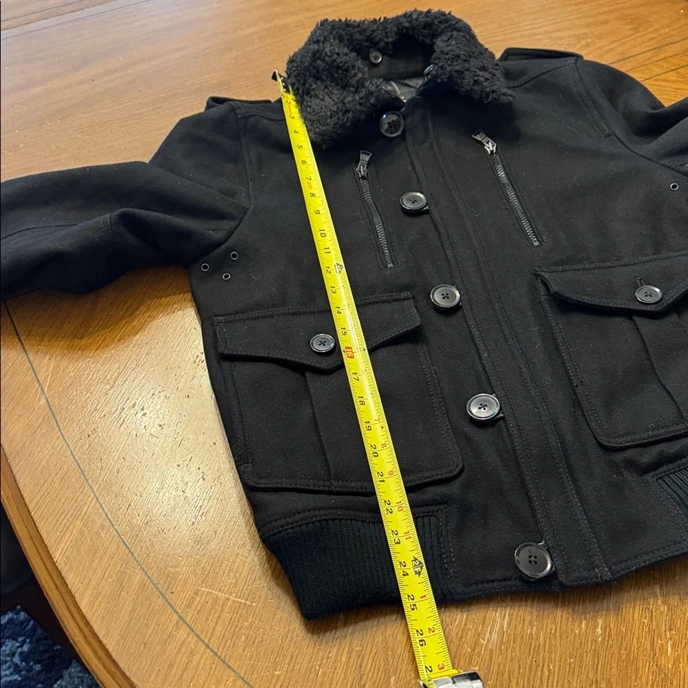 Express Men’s Wool Blend Winter Bomber Jacket Sz Small w/ Detachable Collar EUC